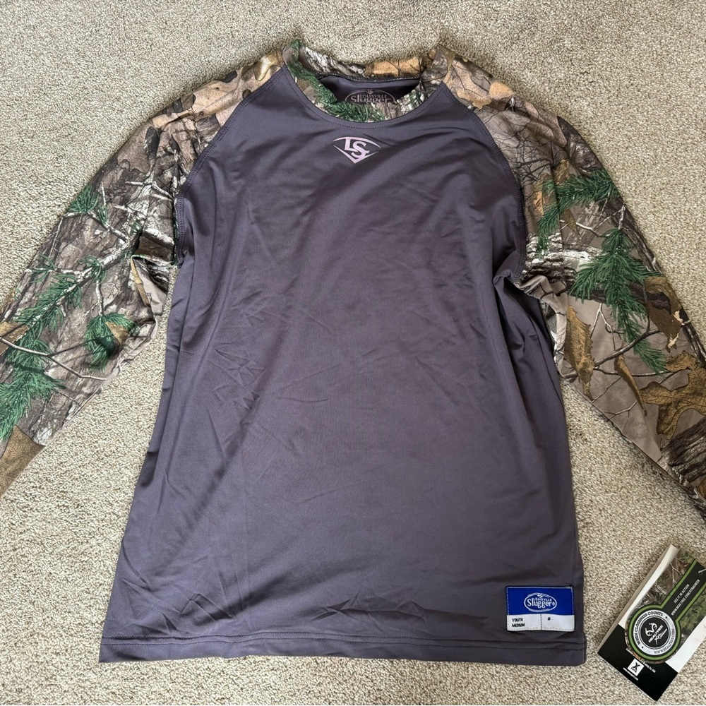 Gray Long Sleeve Tee with Camouflage Sleeves